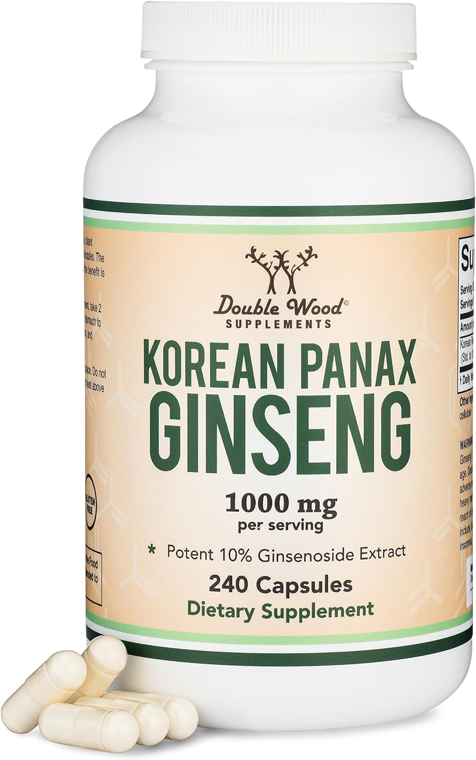 Ginseng Capsules (Korean Red Ginseng Extract, Panax Ginseng 10% Ginsenosides) (4 Month Supply) 240 Vegan Capsules - 1,000mg per Serving for Mood, Cognitive Function and Energy Support by Double Wood