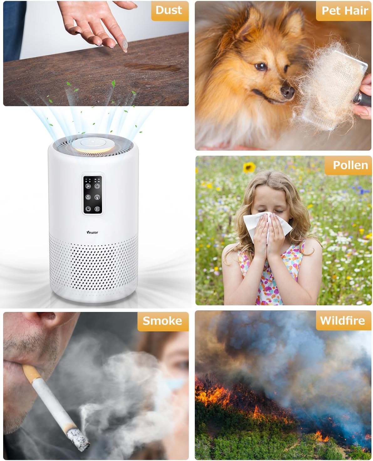 Air Purifiers for Home Large Room up to 1400ft², VEWIOR H13 True HEPA Air Purifier for Bedroom with night light, Fragrance Sponge, Sleep Mode, Timer, Lock, Air Cleaner for Wildfire Smoke Odor Dander