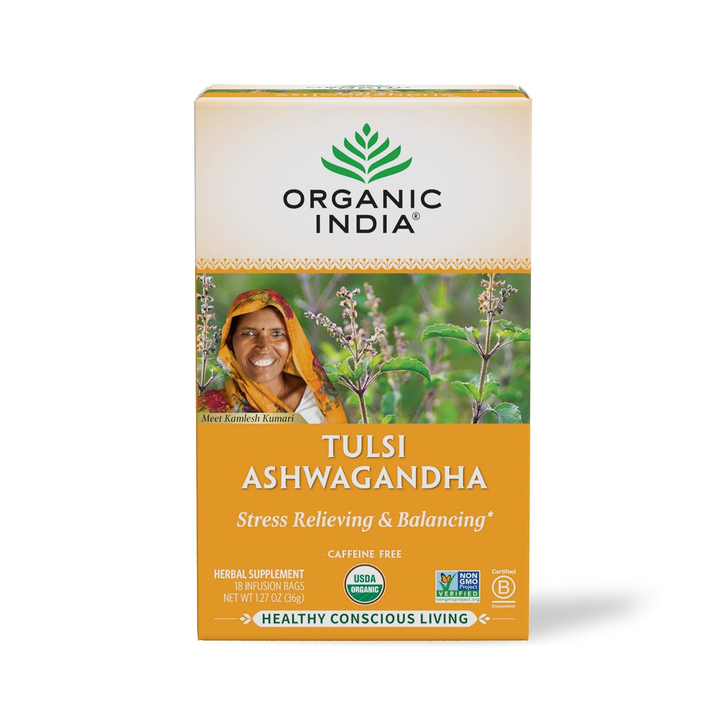 ORGANIC INDIA Original Tulsi Tea - Herbal Tea, Holy Basil and African Basil Calming and Stress Relief Tea, Immune Support, USDA Certified Organic, Non-GMO, Caffeine-Free - 18 Infusion Bags, 2 Pack