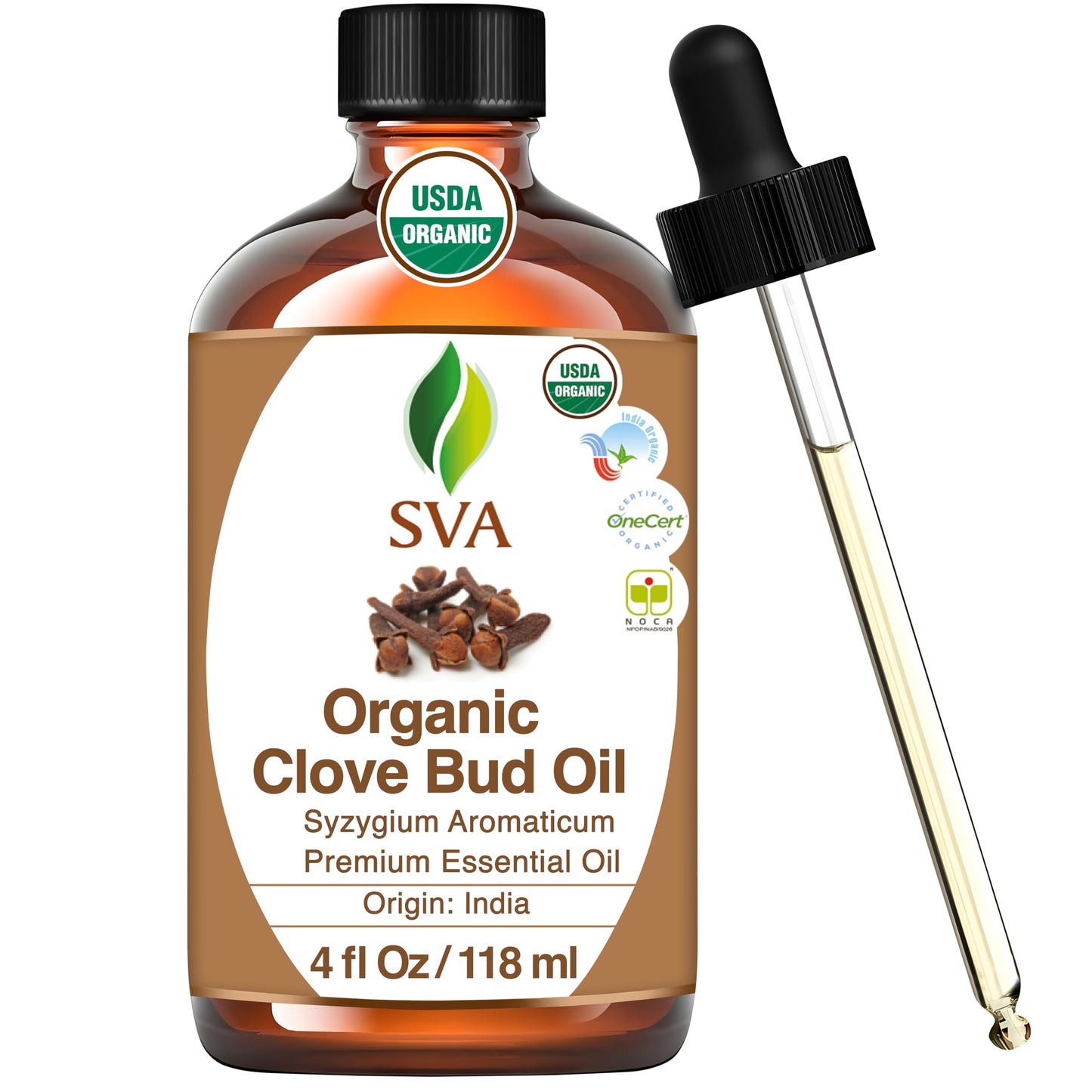 SVA Eucalyptus Essential Oil Organic – 4 Fl Oz – 100% Natural Organic Eucalyptus Oil - for Diffuser, Hair, Face, Skin Care, Aromatherapy, Scalp and Body Massage, Soap and Candle Making - with Dropper