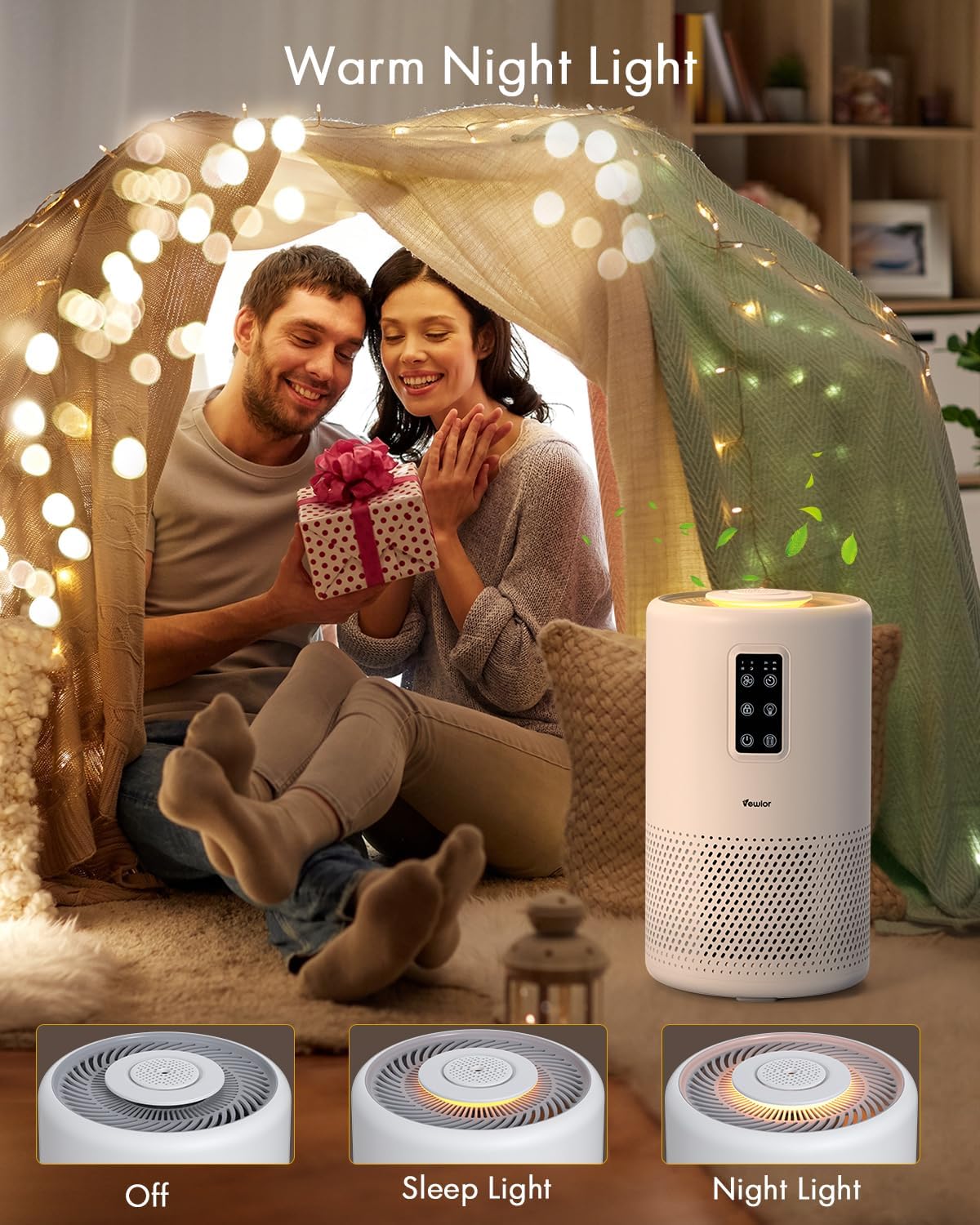 Air Purifiers for Home Large Room up to 1400ft², VEWIOR H13 True HEPA Air Purifier for Bedroom with night light, Fragrance Sponge, Sleep Mode, Timer, Lock, Air Cleaner for Wildfire Smoke Odor Dander