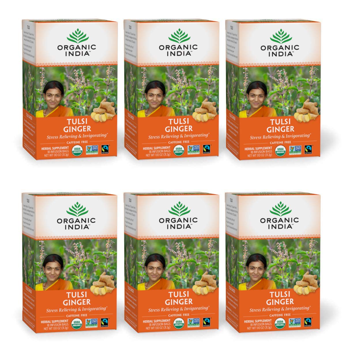 ORGANIC INDIA Original Tulsi Tea - Herbal Tea, Holy Basil and African Basil Calming and Stress Relief Tea, Immune Support, USDA Certified Organic, Non-GMO, Caffeine-Free - 18 Infusion Bags, 2 Pack