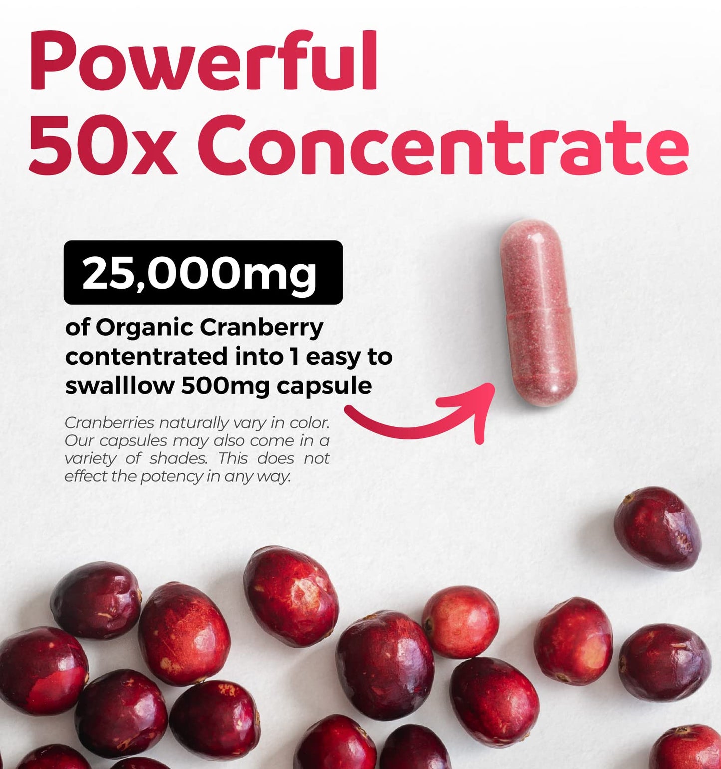 Organic Cranberry Pills - 50:1 Concentrate Equals 25,000mg of Fresh Cranberries (Vegan) for Urinary Tract Health & Kidney Cleanse - Cranberry Pills for Women - UTI Support Supplement - 60 Capsules