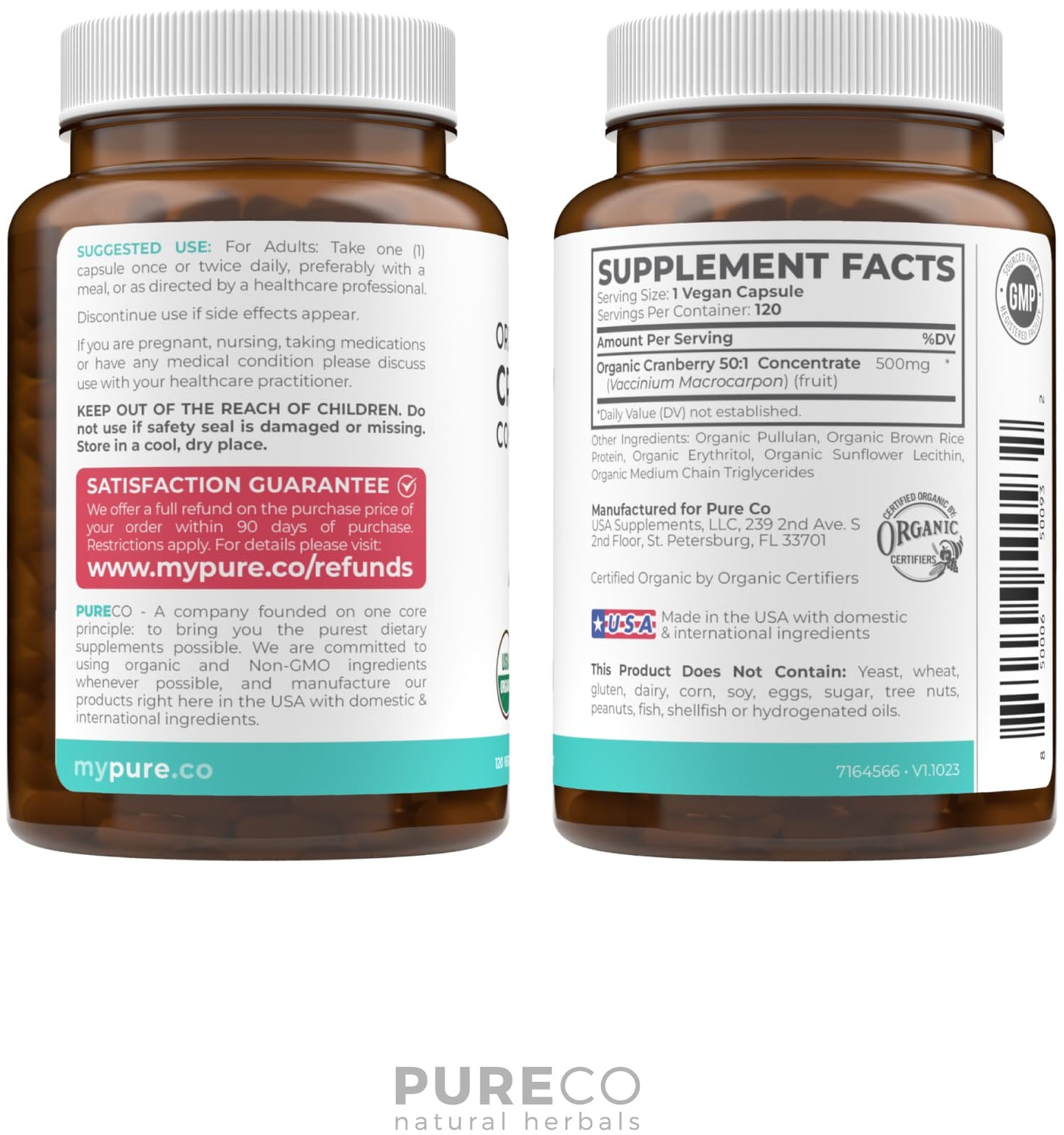 Organic Cranberry Pills - 50:1 Concentrate Equals 25,000mg of Fresh Cranberries (Vegan) for Urinary Tract Health & Kidney Cleanse - Cranberry Pills for Women - UTI Support Supplement - 60 Capsules