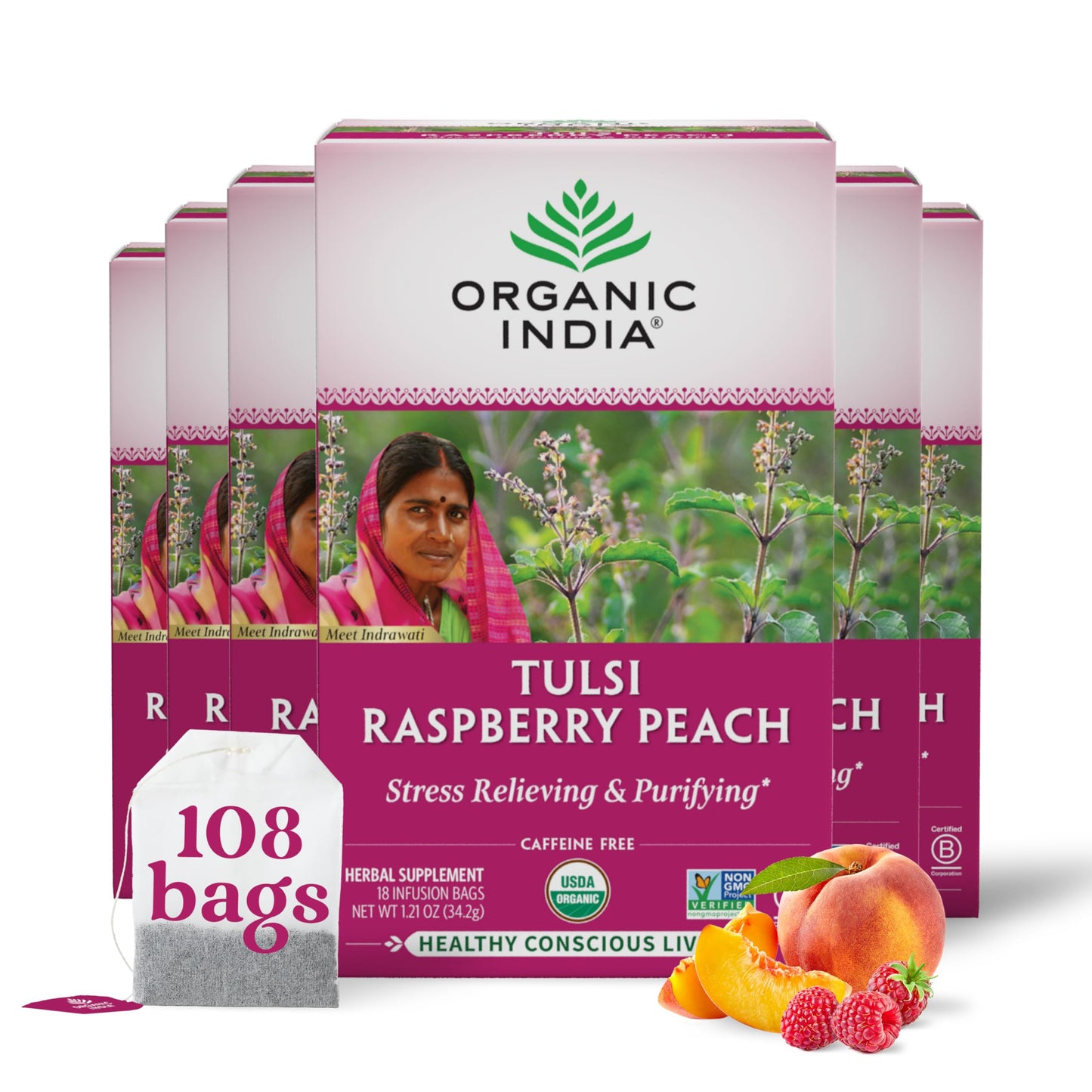 ORGANIC INDIA Original Tulsi Tea - Herbal Tea, Holy Basil and African Basil Calming and Stress Relief Tea, Immune Support, USDA Certified Organic, Non-GMO, Caffeine-Free - 18 Infusion Bags, 2 Pack