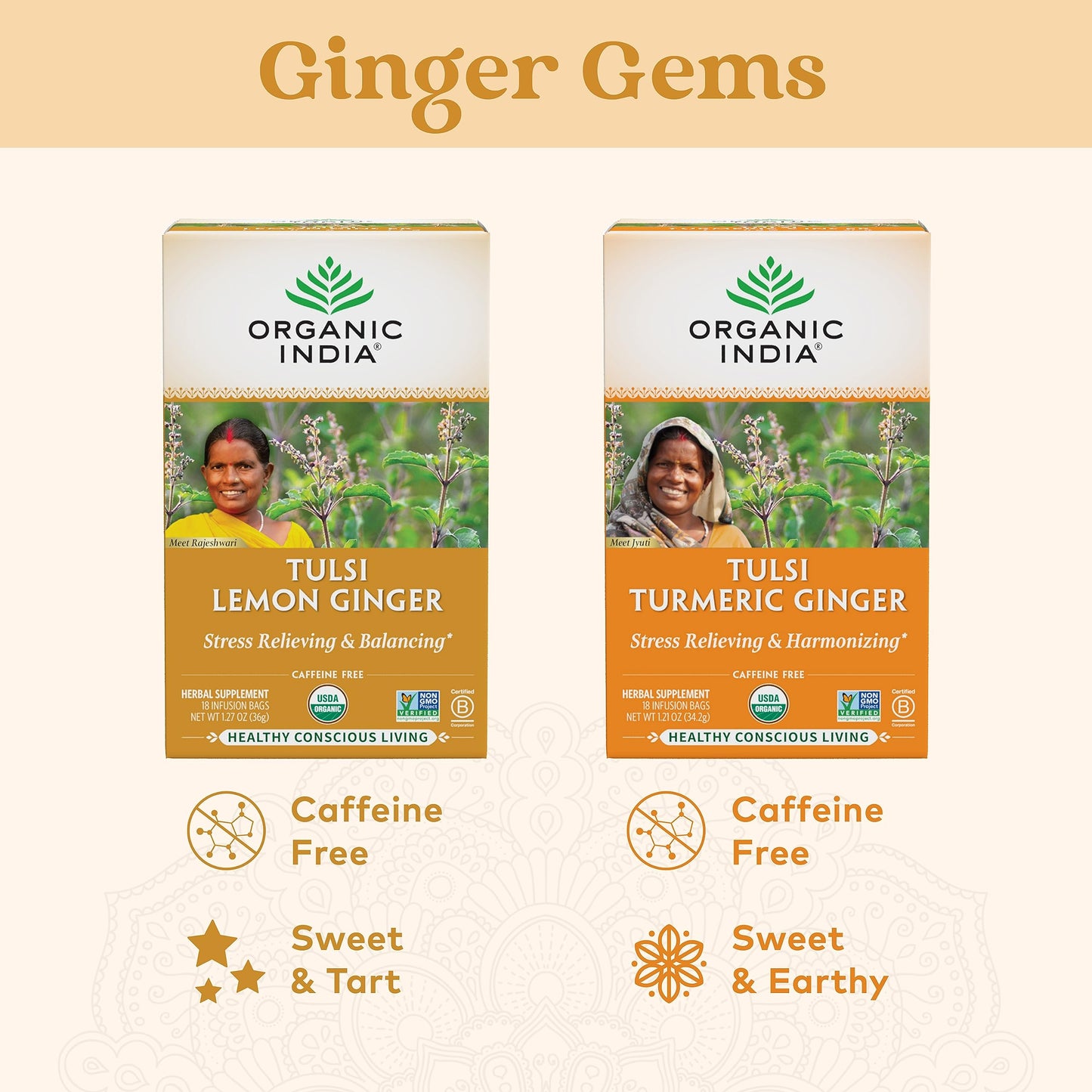 ORGANIC INDIA Original Tulsi Tea - Herbal Tea, Holy Basil and African Basil Calming and Stress Relief Tea, Immune Support, USDA Certified Organic, Non-GMO, Caffeine-Free - 18 Infusion Bags, 2 Pack