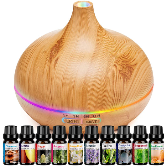 HLS Aroma Diffusers for Essential Oils Large Room with 10 Essential Oils,Ultrasonic Aromatherapy Diffuser for Home Bedroom, Cool Mist Humidifier Vaporizer