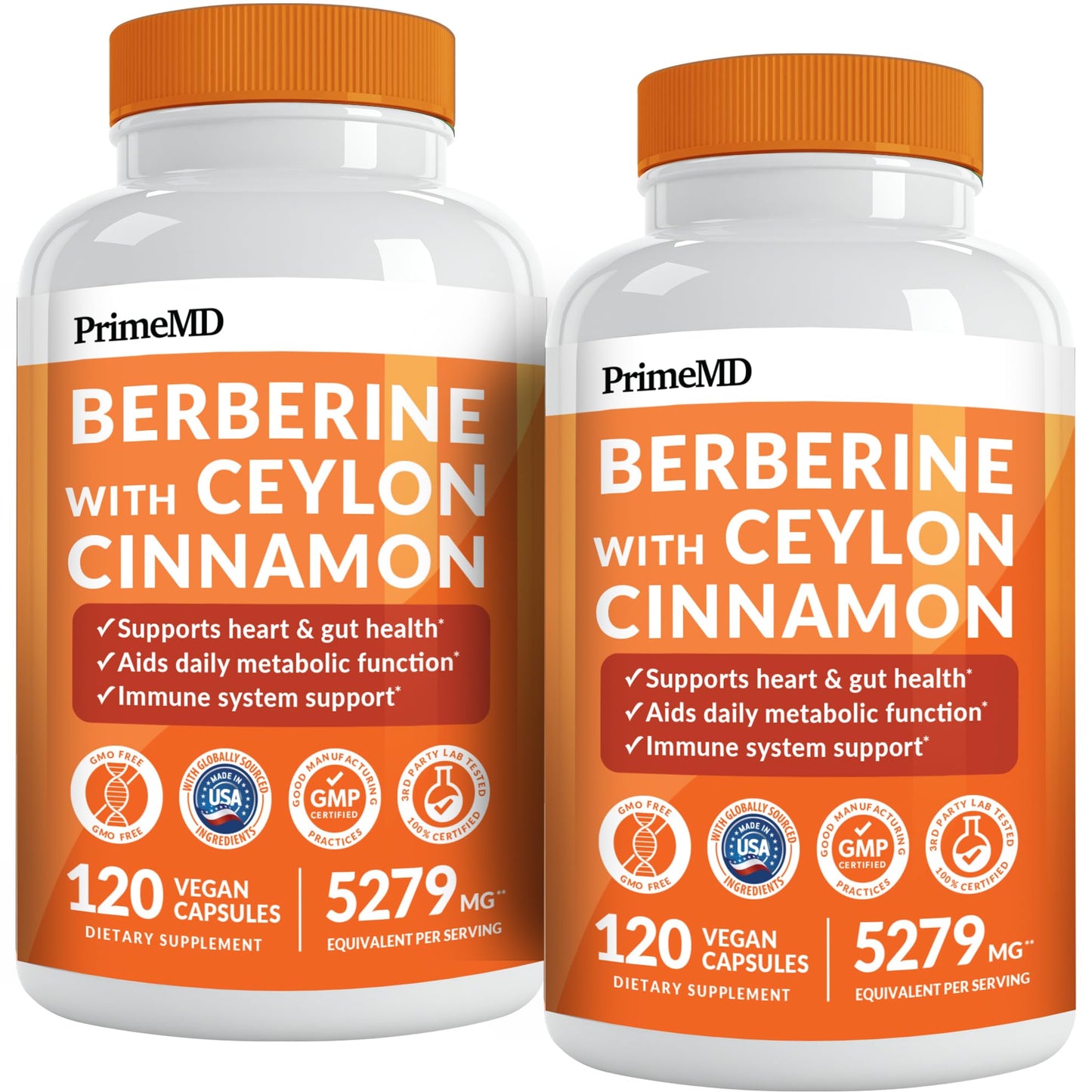 PrimeMD 21-in-1 Berberine Supplement with Ceylon Cinnamon - Berberine 1500mg with Chromium, Bitter Melon and Green Tea Extract - Berberine 5X for Energy & Metabolism Support with 5279 mg (120ct)