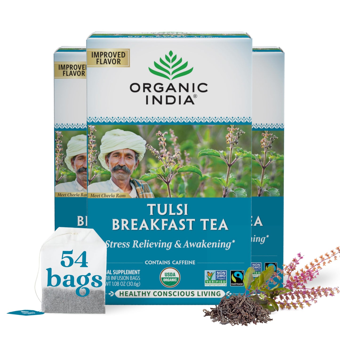 ORGANIC INDIA Original Tulsi Tea - Herbal Tea, Holy Basil and African Basil Calming and Stress Relief Tea, Immune Support, USDA Certified Organic, Non-GMO, Caffeine-Free - 18 Infusion Bags, 2 Pack