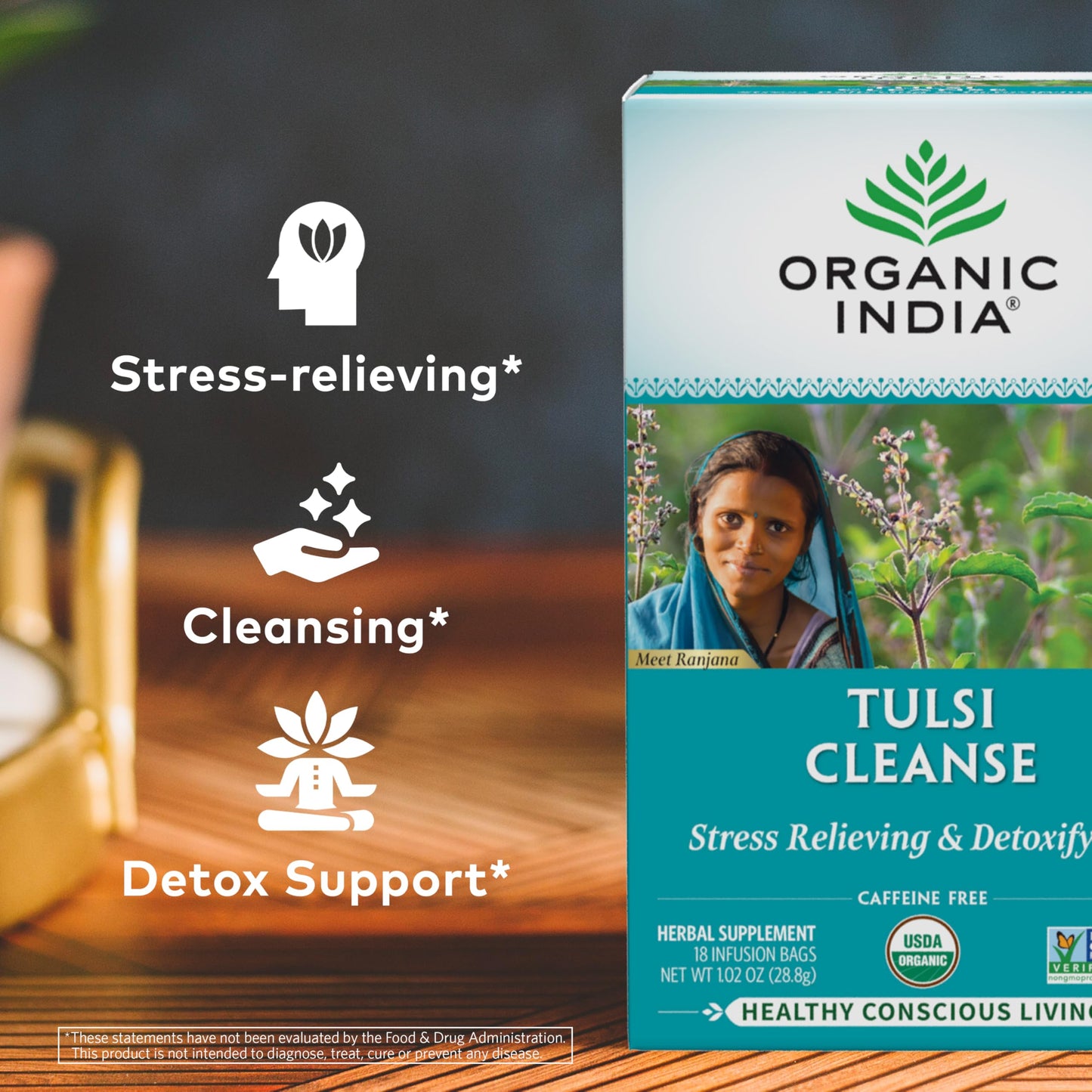 ORGANIC INDIA Original Tulsi Tea - Herbal Tea, Holy Basil and African Basil Calming and Stress Relief Tea, Immune Support, USDA Certified Organic, Non-GMO, Caffeine-Free - 18 Infusion Bags, 2 Pack