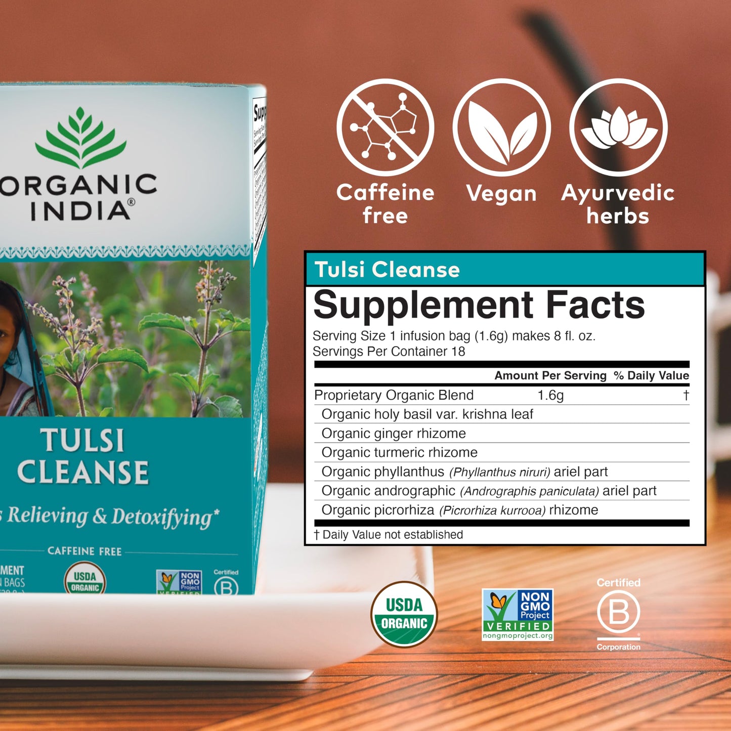 ORGANIC INDIA Original Tulsi Tea - Herbal Tea, Holy Basil and African Basil Calming and Stress Relief Tea, Immune Support, USDA Certified Organic, Non-GMO, Caffeine-Free - 18 Infusion Bags, 2 Pack