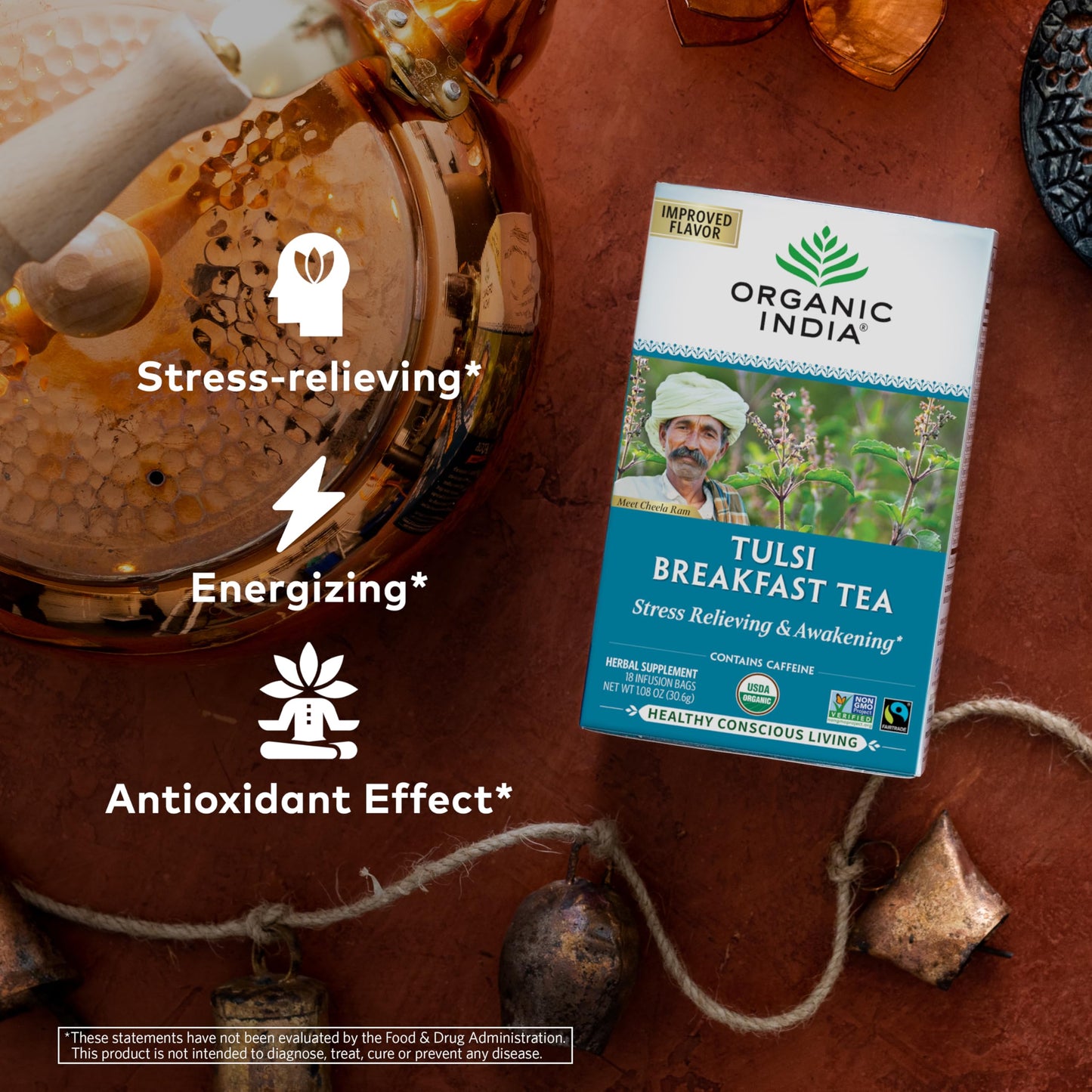 ORGANIC INDIA Original Tulsi Tea - Herbal Tea, Holy Basil and African Basil Calming and Stress Relief Tea, Immune Support, USDA Certified Organic, Non-GMO, Caffeine-Free - 18 Infusion Bags, 2 Pack