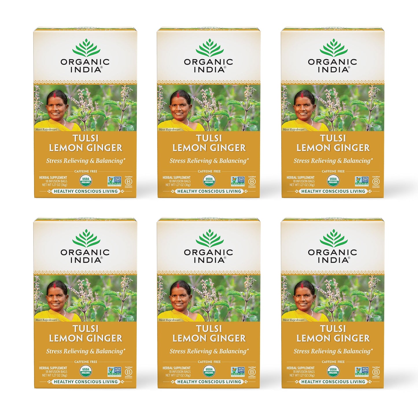 ORGANIC INDIA Original Tulsi Tea - Herbal Tea, Holy Basil and African Basil Calming and Stress Relief Tea, Immune Support, USDA Certified Organic, Non-GMO, Caffeine-Free - 18 Infusion Bags, 2 Pack