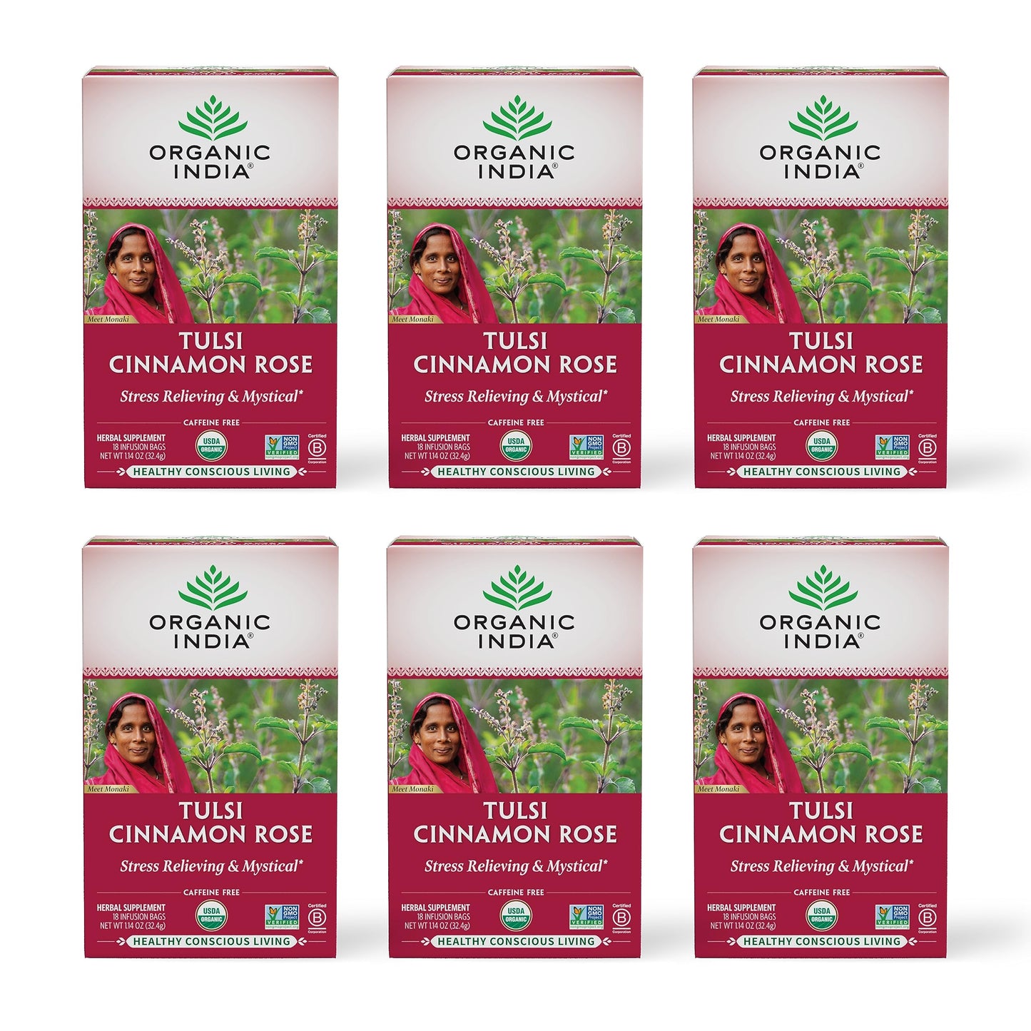 ORGANIC INDIA Original Tulsi Tea - Herbal Tea, Holy Basil and African Basil Calming and Stress Relief Tea, Immune Support, USDA Certified Organic, Non-GMO, Caffeine-Free - 18 Infusion Bags, 2 Pack