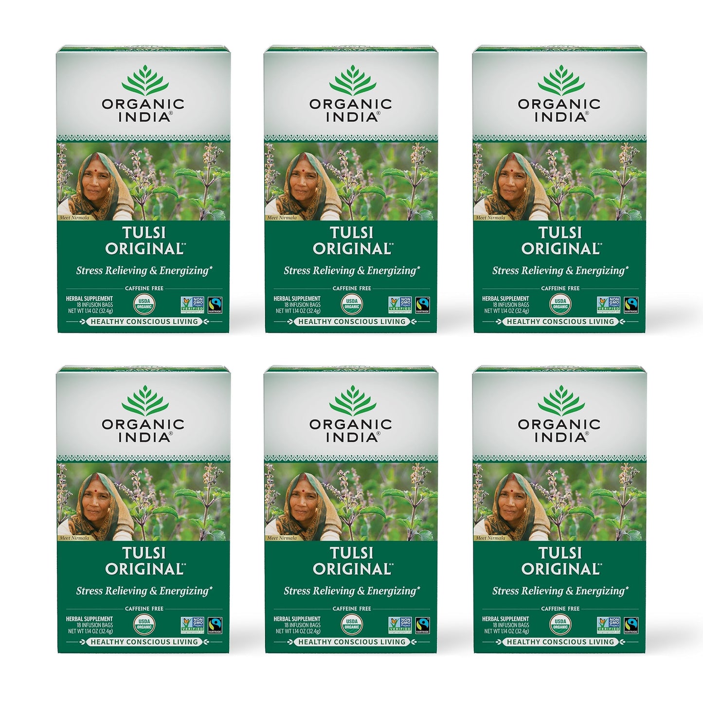 ORGANIC INDIA Original Tulsi Tea - Herbal Tea, Holy Basil and African Basil Calming and Stress Relief Tea, Immune Support, USDA Certified Organic, Non-GMO, Caffeine-Free - 18 Infusion Bags, 2 Pack