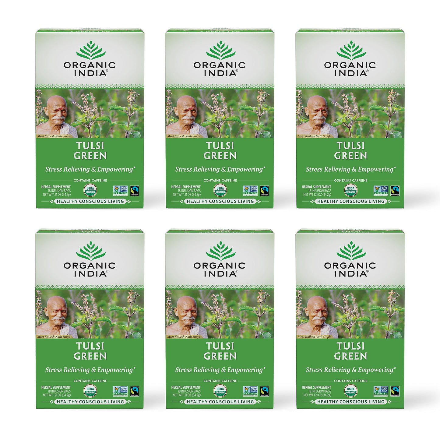 ORGANIC INDIA Original Tulsi Tea - Herbal Tea, Holy Basil and African Basil Calming and Stress Relief Tea, Immune Support, USDA Certified Organic, Non-GMO, Caffeine-Free - 18 Infusion Bags, 2 Pack