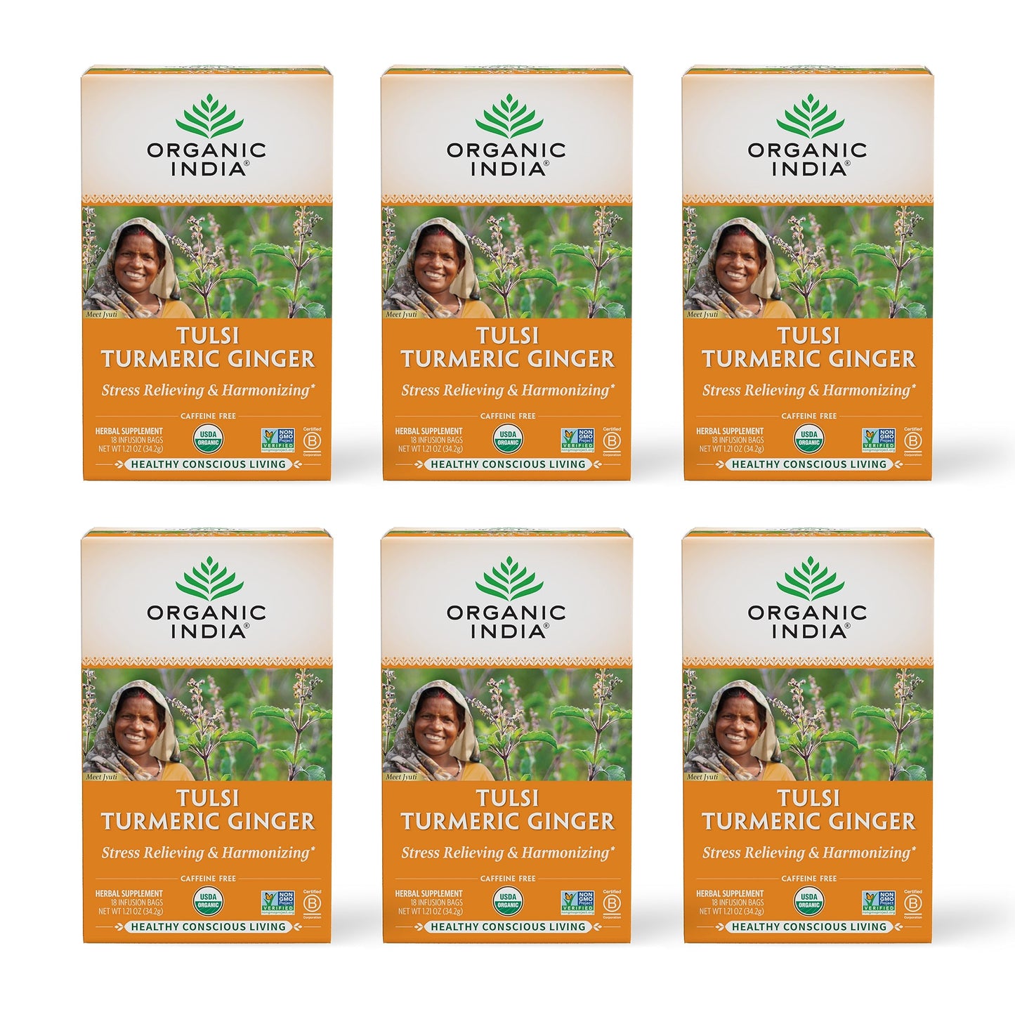 ORGANIC INDIA Original Tulsi Tea - Herbal Tea, Holy Basil and African Basil Calming and Stress Relief Tea, Immune Support, USDA Certified Organic, Non-GMO, Caffeine-Free - 18 Infusion Bags, 2 Pack