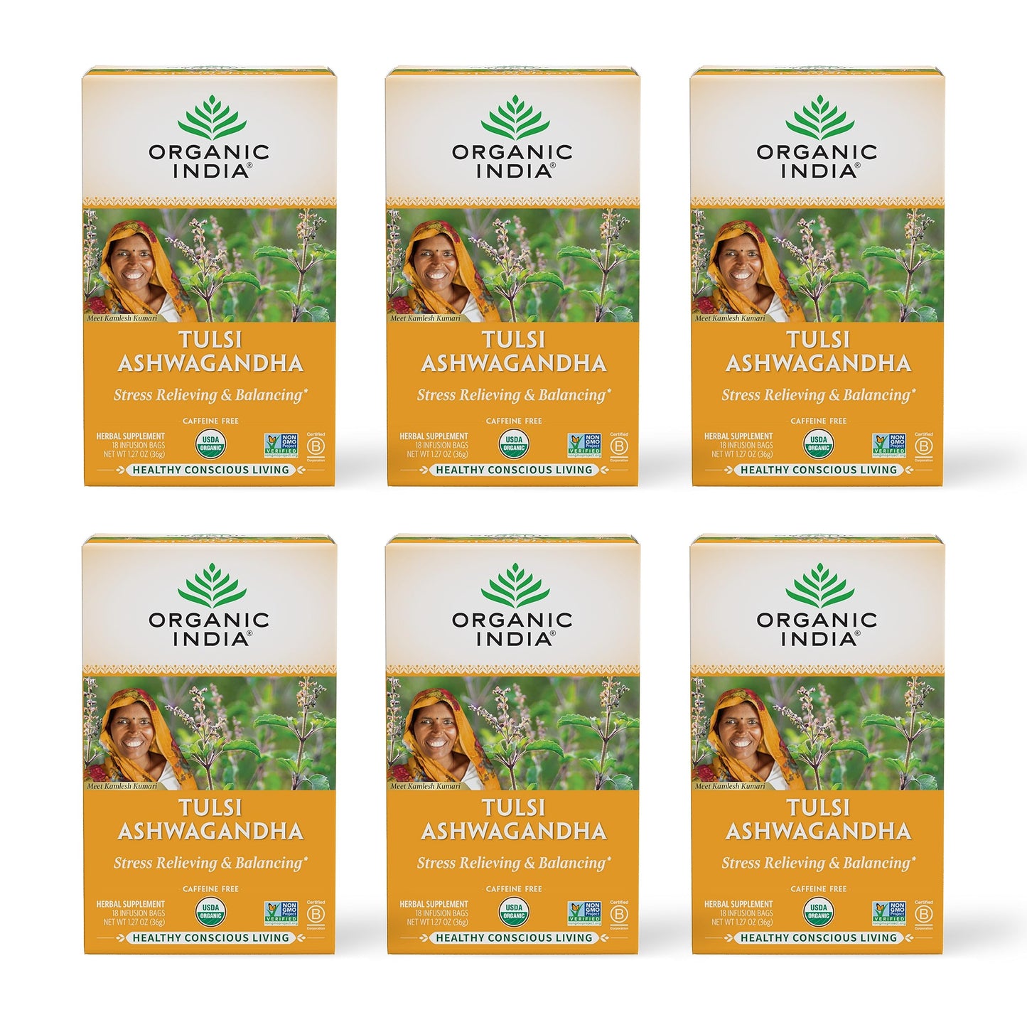 ORGANIC INDIA Original Tulsi Tea - Herbal Tea, Holy Basil and African Basil Calming and Stress Relief Tea, Immune Support, USDA Certified Organic, Non-GMO, Caffeine-Free - 18 Infusion Bags, 2 Pack