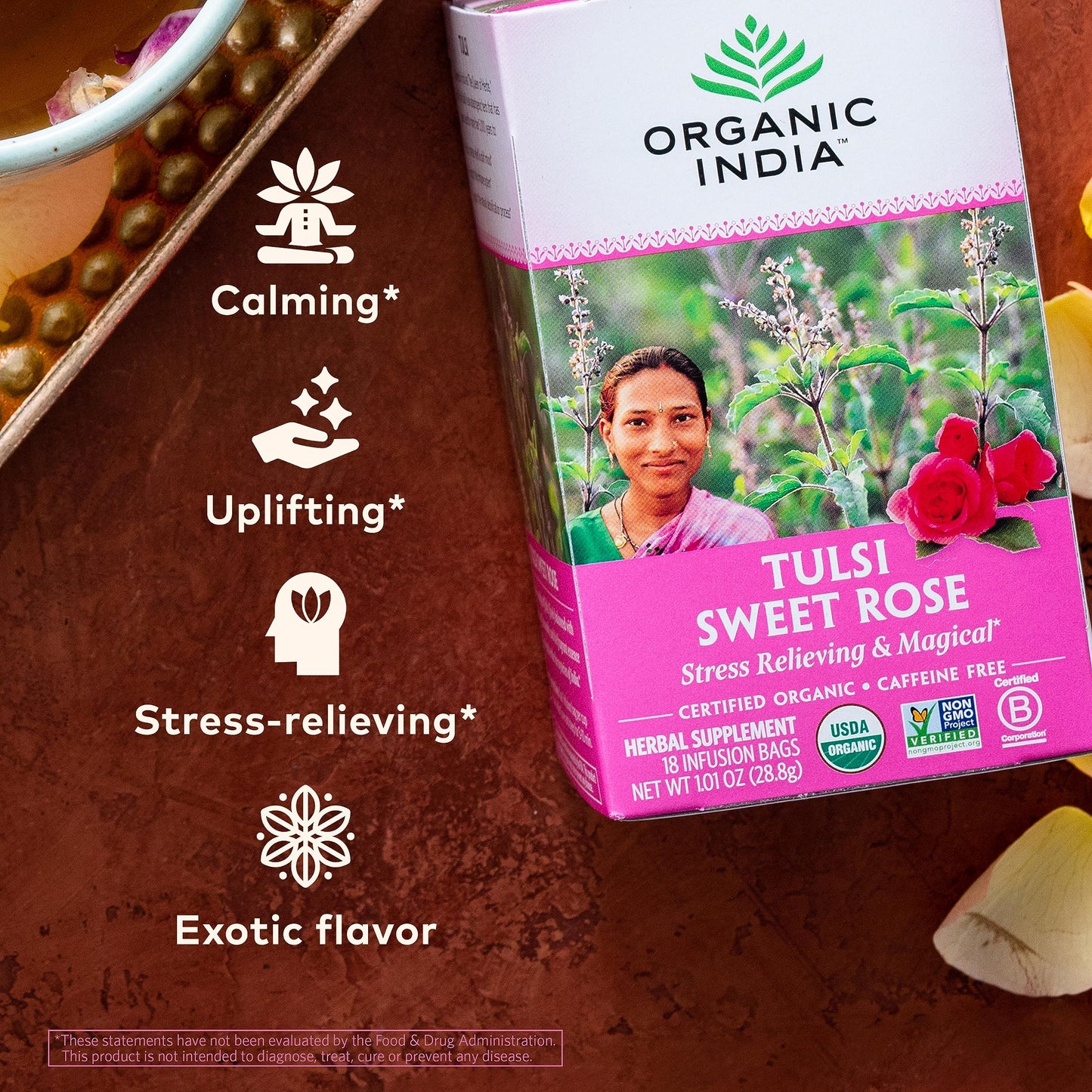 ORGANIC INDIA Original Tulsi Tea - Herbal Tea, Holy Basil and African Basil Calming and Stress Relief Tea, Immune Support, USDA Certified Organic, Non-GMO, Caffeine-Free - 18 Infusion Bags, 2 Pack