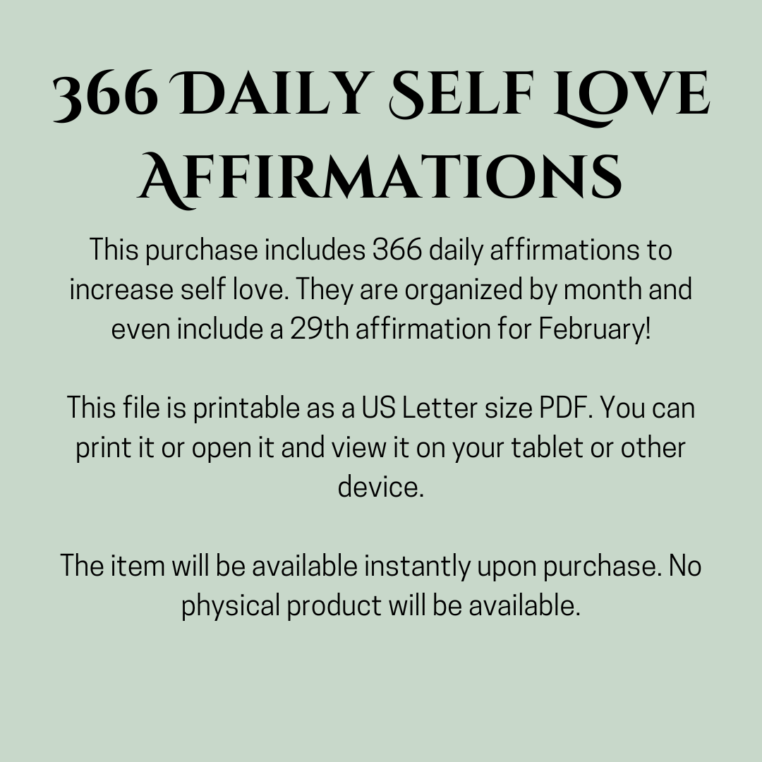 366 Daily Self-Love Affirmations | Digital Download | Year of Positive Declarations | Self-Care Journal | Daily Positive Mindset | Personal Growth | Monthly Organized