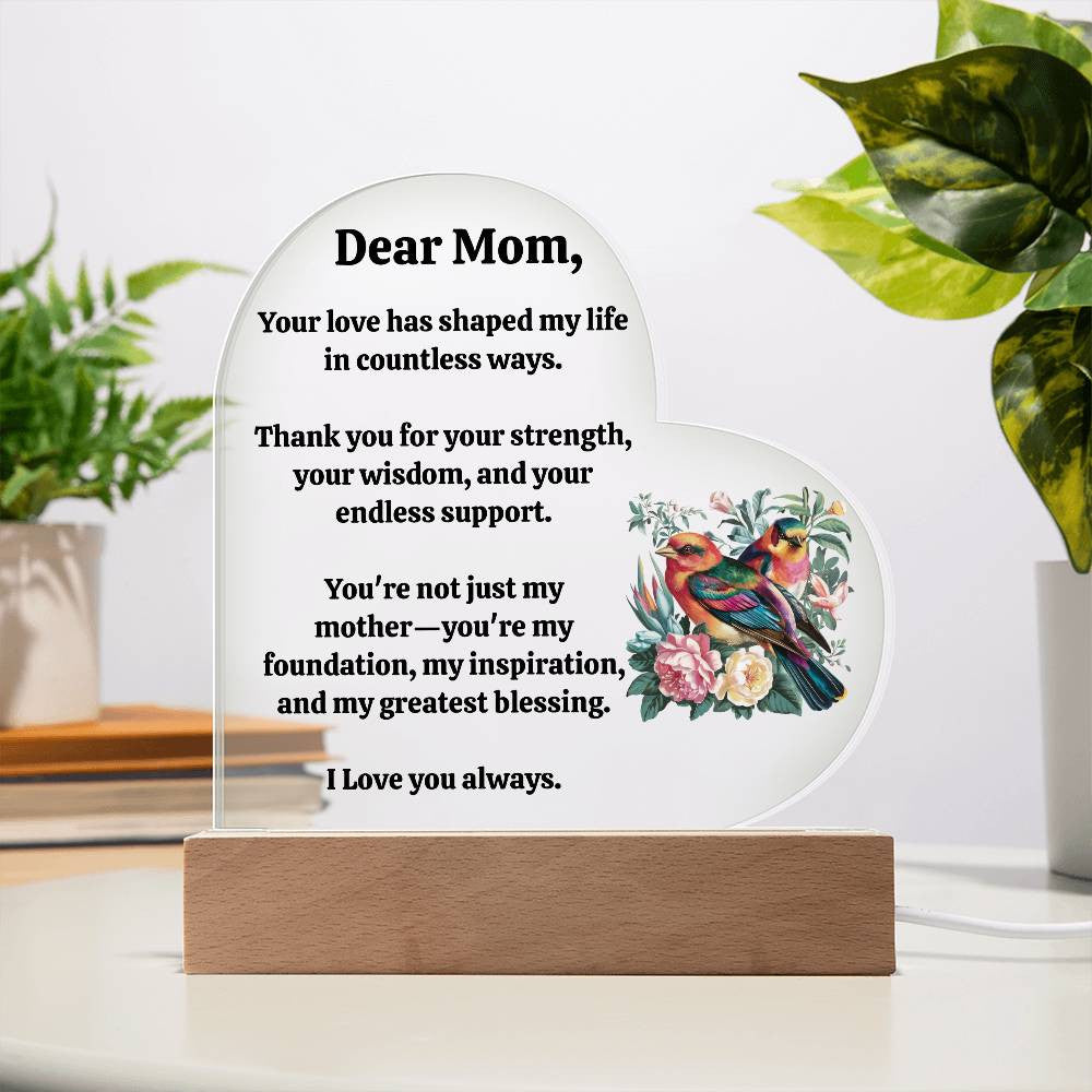 Heart-Shaped Acrylic Mother's Day Keepsake, Acrylic Heart Plaque, Gift for Mom