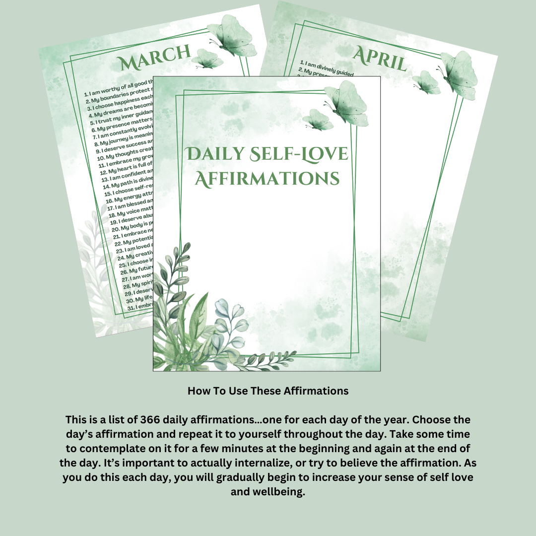 366 Daily Self-Love Affirmations | Digital Download | Year of Positive Declarations | Self-Care Journal | Daily Positive Mindset | Personal Growth | Monthly Organized