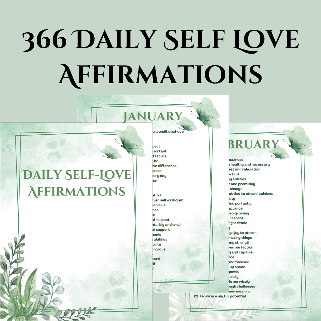 366 Daily Self-Love Affirmations | Digital Download | Year of Positive Declarations | Self-Care Journal | Daily Positive Mindset | Personal Growth | Monthly Organized